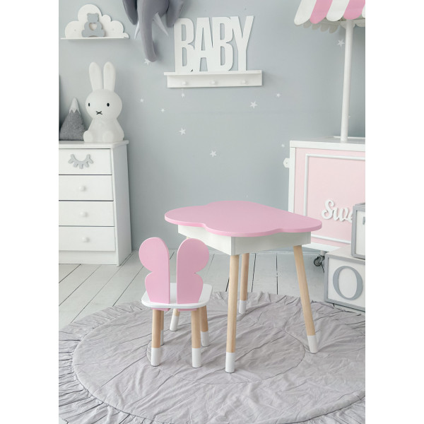 Дитячий стіл хмаринка з нішею 54х68х50, столик трюмо з відкидним верхом, рожевий