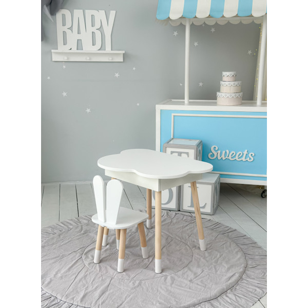 Дитячий стіл хмаринка з нішею 54х68х50, столик трюмо з відкидним верхом, білий