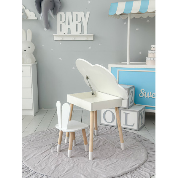 Дитячий стіл хмаринка з нішею 54х68х50, столик трюмо з відкидним верхом, білий
