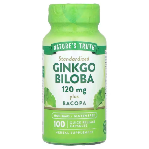 Гінкго білоба плюс бакопа, Ginkgo Biloba Plus Bacopa, Nature's Truth, 120 мг, 100 капсул швидкого вивільнення