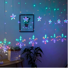 Новогодняя светодиодная гирлянда штора 3*1 метр Снежинка и звезда Цветной свет