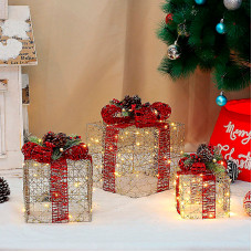 Новогодний декор с подсветкой Новогодние подарки H3474 набор 3 шт Gray