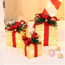 Новогодний декор с подсветкой T1230573 набор 3 шт Новогодние подарки Gold