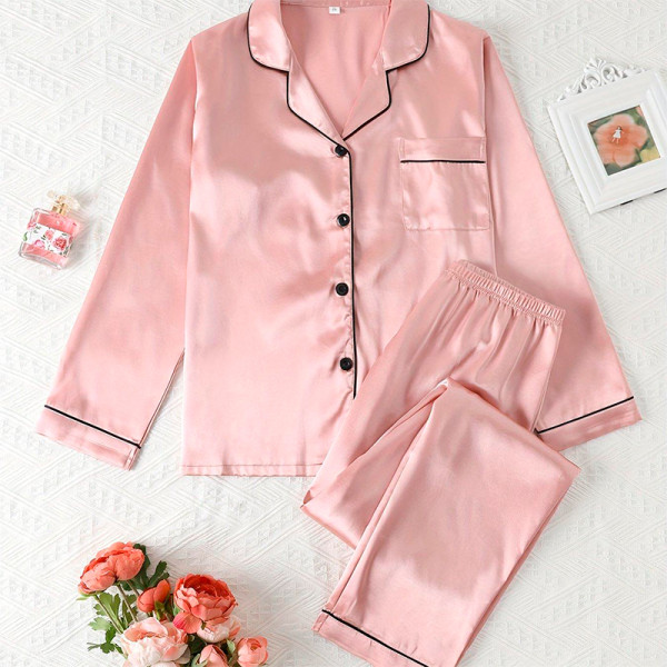 Комплект женской пижамы 806 Розовый рубашка с длинным рукавом и штанами одежда для дома 2XL