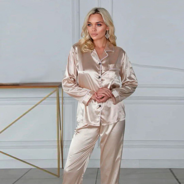 Комплект женской пижамы 806 Светло-бежевый рубашка с длинным рукавом и штанами одежда для дома XL