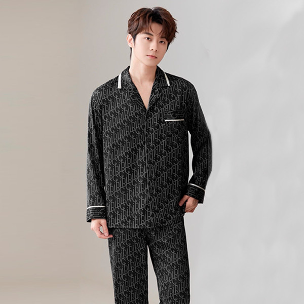 Комплект мужской пижамы TX0027 Черный рубашка с длинным рукавом и штанами 2XL