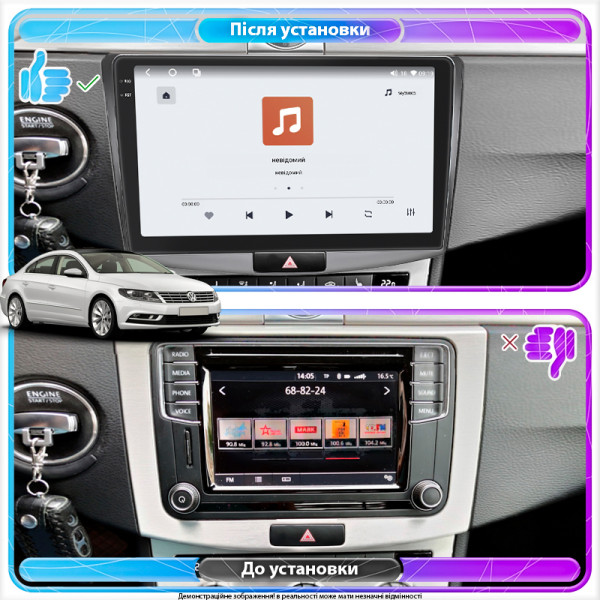 Штатная магнитола Lesko для Volkswagen Passat CC I Рестайлинг 2012-2017 экран 10" 4/64 QLED CarPlay 4G Wi-Fi GPS 360 Prime