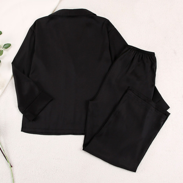 Женский шелковый комплект для дома и сна 2SYCK1315 рукашка и штаны женская пижама атласная Черный L