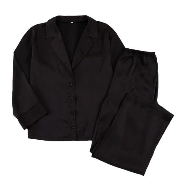 Женский шелковый комплект для дома и сна 2SYCK1315 рукашка и штаны женская пижама атласная Черный S