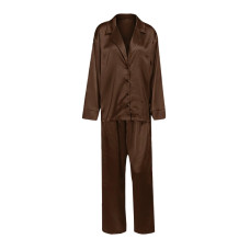 Женский шелковый комплект для дома и сна 2SYCK1315 рукашка и штаны женская пижама атласная Шоколадный M
