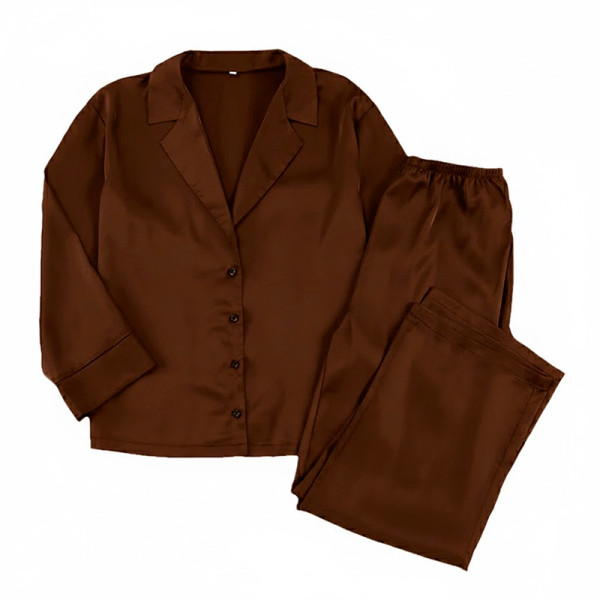Женский шелковый комплект для дома и сна 2SYCK1315 рукашка и штаны женская пижама атласная Шоколадный S