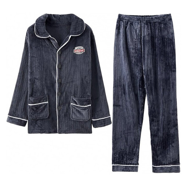 Комплект мужской пижамы CK-206 Dark Gray рубашка с длинным рукавом и штанами теплая L