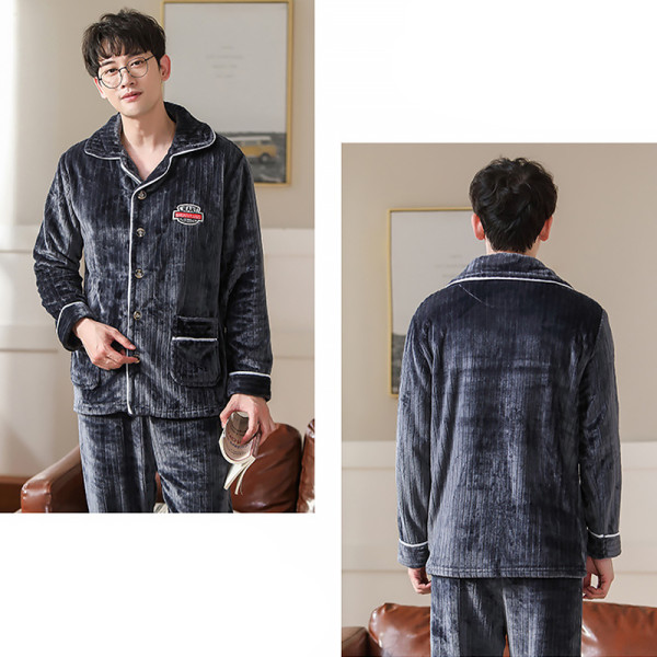 Комплект мужской пижамы CK-206 Dark Gray рубашка с длинным рукавом и штанами теплая L