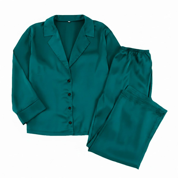 Женский шелковый комплект для дома и сна 2SYCK1315 рукашка и штаны женская пижама атласная Изумрудный S