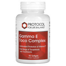Вітамін Е, Gamma E Toco Complex, Protocol for Life Balance, комплекс токоферолів, 90 гелевих капсул