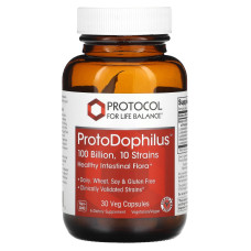 Пробіотики дофілус, ProtoDophilus, Protocol for Life Balance, 100 млрд КУО, 10 штамів, 30 веганських капсул