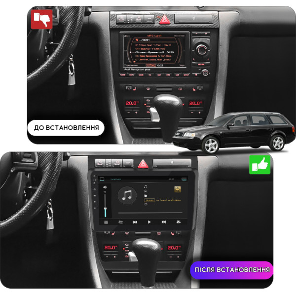 Штатная магнитола Lesko для Audi A6 II (C5) Рестайлинг 2001-2005 экран 9" 4/64Gb 4G Wi-Fi GPS Top