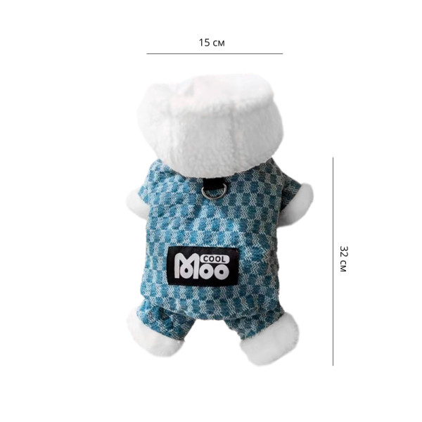 Комбинезон с капюшоном для собак Moo 2410SXMJ0172 тедди с петлей для поводка Blue S