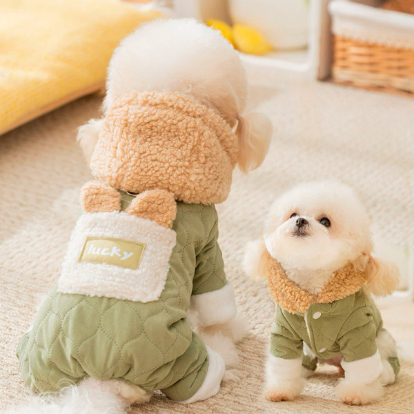 Комбинезон с капюшоном для собак Lucky 2410SXMJ0173 тедди с петлей для поводка Green XS