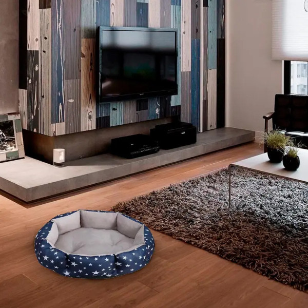 Лежак для котов собак круглый SY-2022-1208 Blue Stars S 40*18 см
