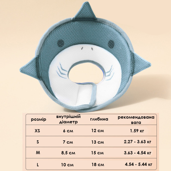 Мягкий воротник-подушка для кошек DT-613 послеоперационный защитный от вылизывания L Gray Shark