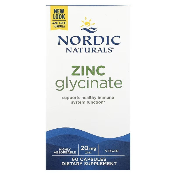 Гліцинат цинку, Zinc Glycinate, Nordic Naturals, 20 мг, 60 капсул