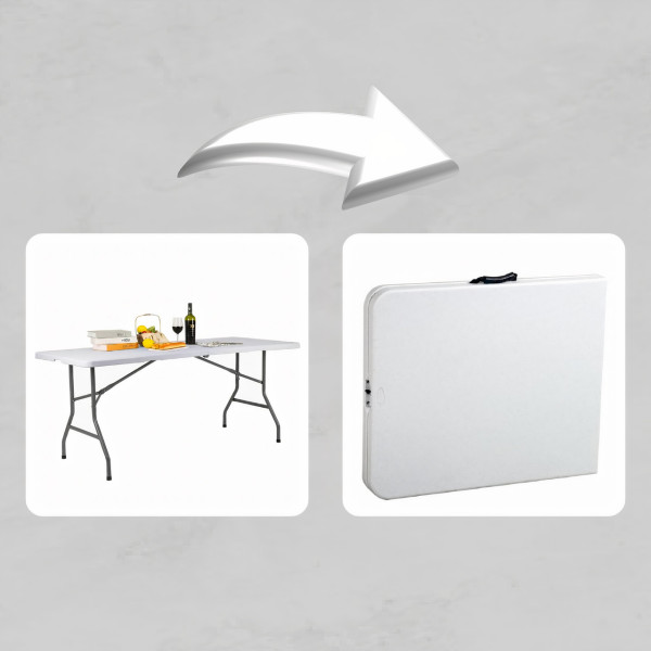 Садовий складний стіл валіза (180 × 75 х 77 см) зі сталі та пластику, легкий та міцний (Білий)