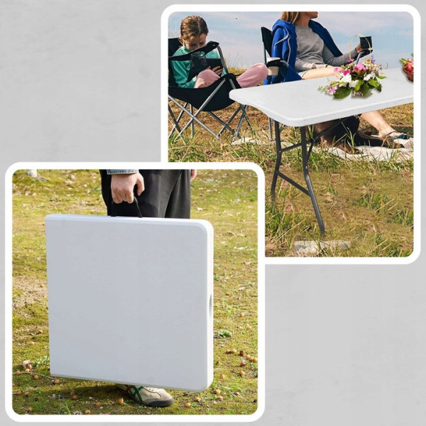 Садовий складний стіл валіза (180 × 75 х 77 см) зі сталі та пластику, легкий та міцний (Білий)