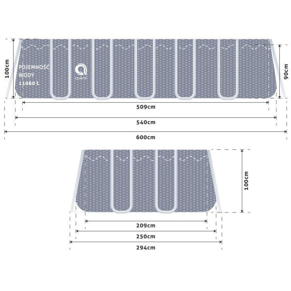 Прямокутний каркасний басейн Avenli 540 x 250 x 100 см (16в1)