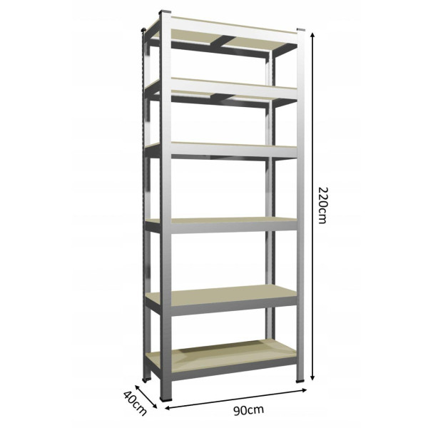 Стелаж металевий 220x90x40 6 полиць (сірий)