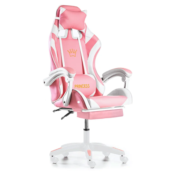 Крісло геймерське G1136 рожеве з підставкою для ніг