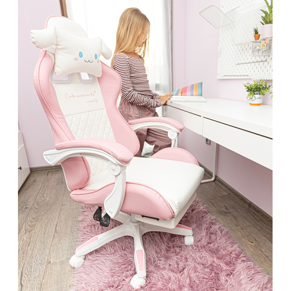 Дитяче геймерське крісло G892 з подушками та підставкою для ніг, Рожеве
