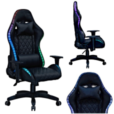 Геймерське комп'ютерне крісло з RGB-підсвічуванням, 2 ергономічними подушками та регулюванням кута нахилу спинки, Чорний (G400)