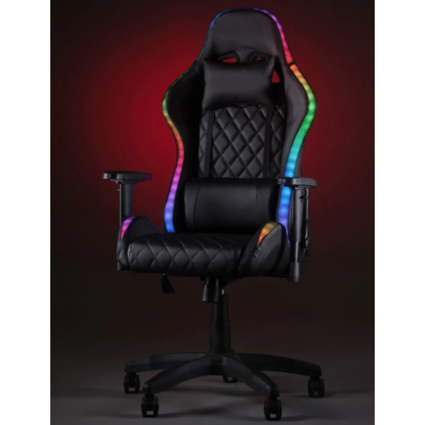 Геймерське комп'ютерне крісло з RGB-підсвічуванням, 2 ергономічними подушками та регулюванням кута нахилу спинки, Чорний (G400)