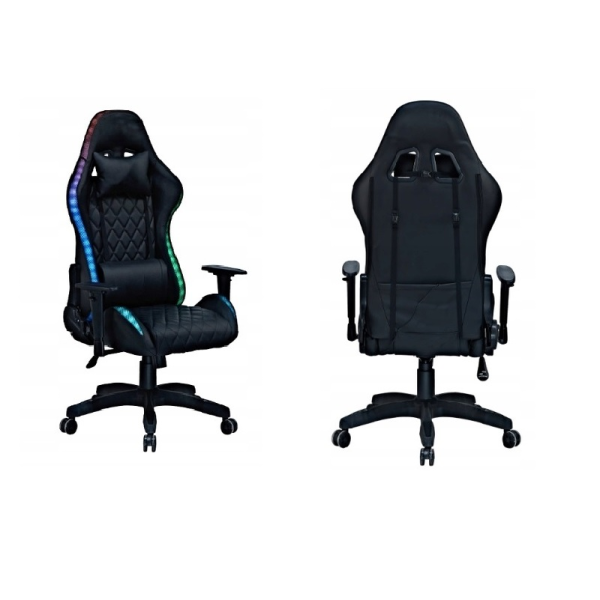 Геймерське комп'ютерне крісло з RGB-підсвічуванням, 2 ергономічними подушками та регулюванням кута нахилу спинки, Чорний (G400)
