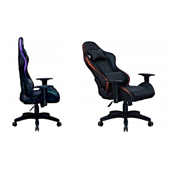 Геймерське комп'ютерне крісло з RGB-підсвічуванням, 2 ергономічними подушками та регулюванням кута нахилу спинки, Чорний (G400)