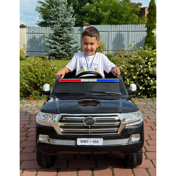 Дитячий електромобіль Поліцейський позашляховик (MP3, USB, гойдання, музика, пульт, відкривання дверцят, LED-світло), Чорний