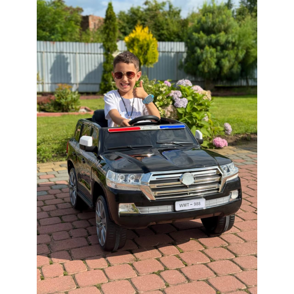 Дитячий електромобіль Поліцейський позашляховик (MP3, USB, гойдання, музика, пульт, відкривання дверцят, LED-світло), Чорний