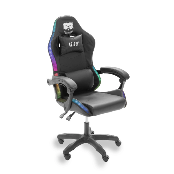 Геймерське крісло Grizzly з RGB LED підсвіткою (12 режимів), Чорний