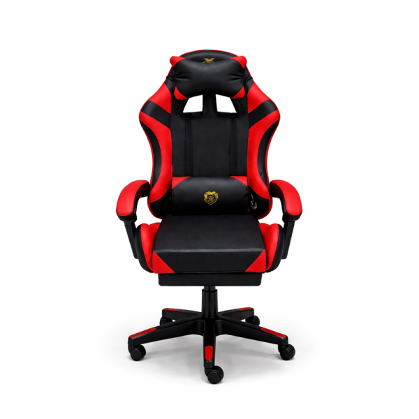 Геймерське крісло Primaveo з ергономічними подушками та висувною підставкою для ніг, Чорний/Червоний