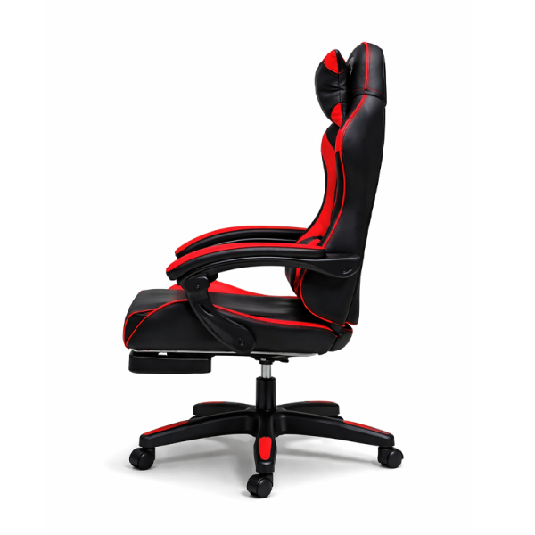 Геймерське крісло Primaveo з ергономічними подушками та висувною підставкою для ніг, Чорний/Червоний