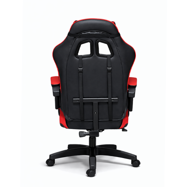 Геймерське крісло Primaveo з ергономічними подушками та висувною підставкою для ніг, Чорний/Червоний