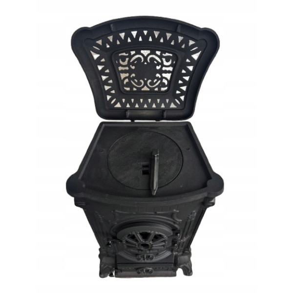 Чавунна піч-камін "Koza" Ingrid Ambra 9 кВт (дровʼяна) обігрів - до 100 м², Чорна