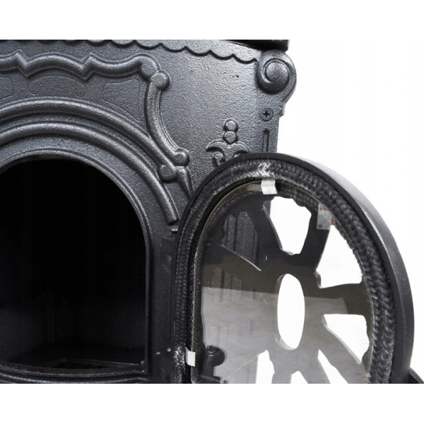 Чавунна піч-камін "Koza" Ingrid Ambra 9 кВт (дровʼяна) обігрів - до 100 м², Чорна