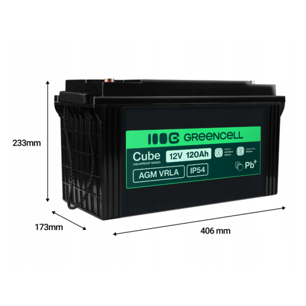 Акумулятор Green Cell AGM VRLA 12 V 120 Ah IP54 для фотоелектричних систем, яхт, човнів, сонячних панелей