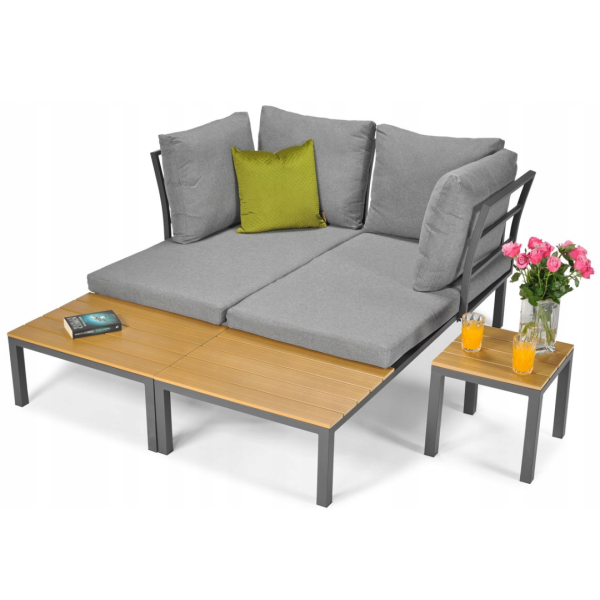 Комплект садових меблів LAGOS (кутовий диван + столик) зі сталі, з подушками, Сірий (Польща)