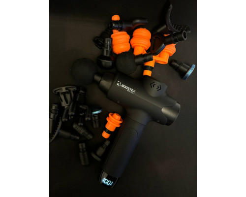 Компактний перкусійний ударний масажер Boostex Pro Max 2 з 21 насадкою в кейсі.