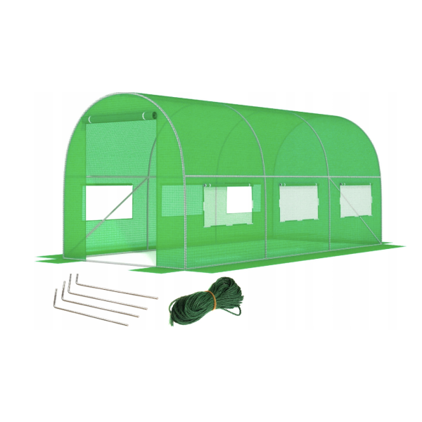 Садова теплиця 9 м² (4,5 × 2 × 2 м) з вікнами, армована плівка UV-4, Зелена (Польща)