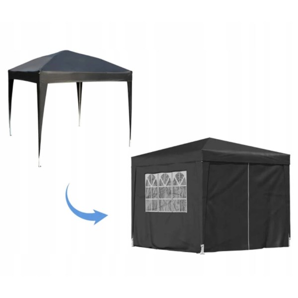 Садовий павільйон / торговий намет / альтанка Gordon (3×3х2,5 м) 4 стіни, з вікнами та захистом UV 50+ (Графітовий)