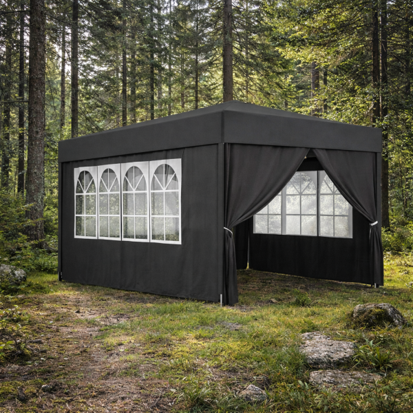 Садовий павільйон / торговий намет / альтанка Gordon (3×3х2,5 м) 4 стіни, з вікнами та захистом UV 50+ (Графітовий)